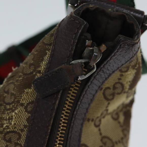 GUCCI GG Canvas Web Sherry Line Shoulder Bag Beige Red Green 181092 Auth 71918 - Picture 10 of 16